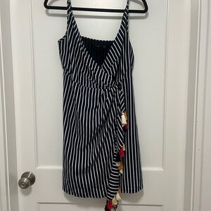 THML Navy and White Striped Mini Dress with Colorful Tassels